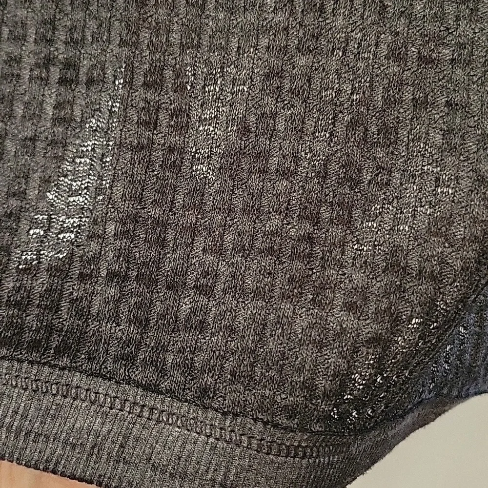 Free People Gray Charcoal Waffle Knit Long Balloon Sleeve Off Shoulder Vneck Top